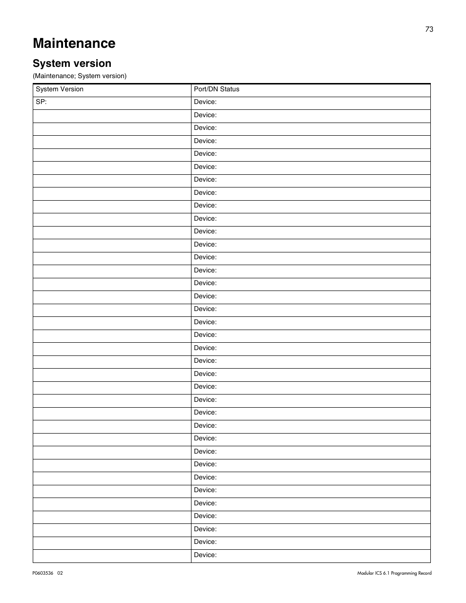 Maintenance, System version, Maintenance 72 | System version 72 | Nortel Networks ICS 6.1 User Manual | Page 81 / 116