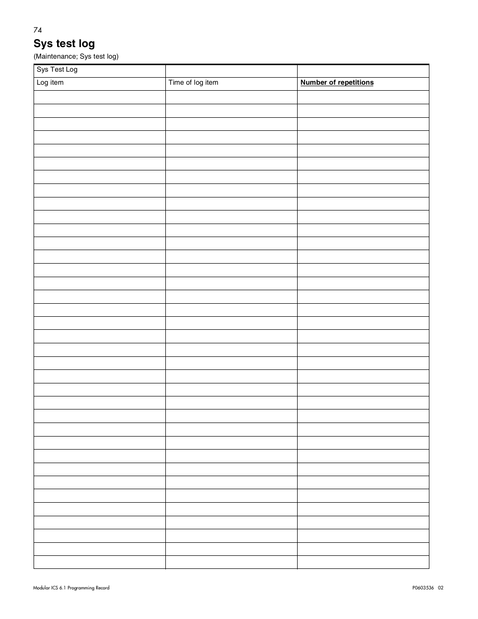 Sys test log, Sys test log 73 | Nortel Networks ICS 6.1 User Manual | Page 82 / 116