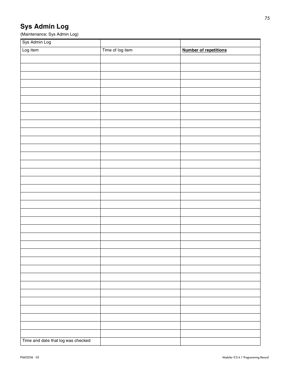 Sys admin log, Sys admin log 74 | Nortel Networks ICS 6.1 User Manual | Page 83 / 116