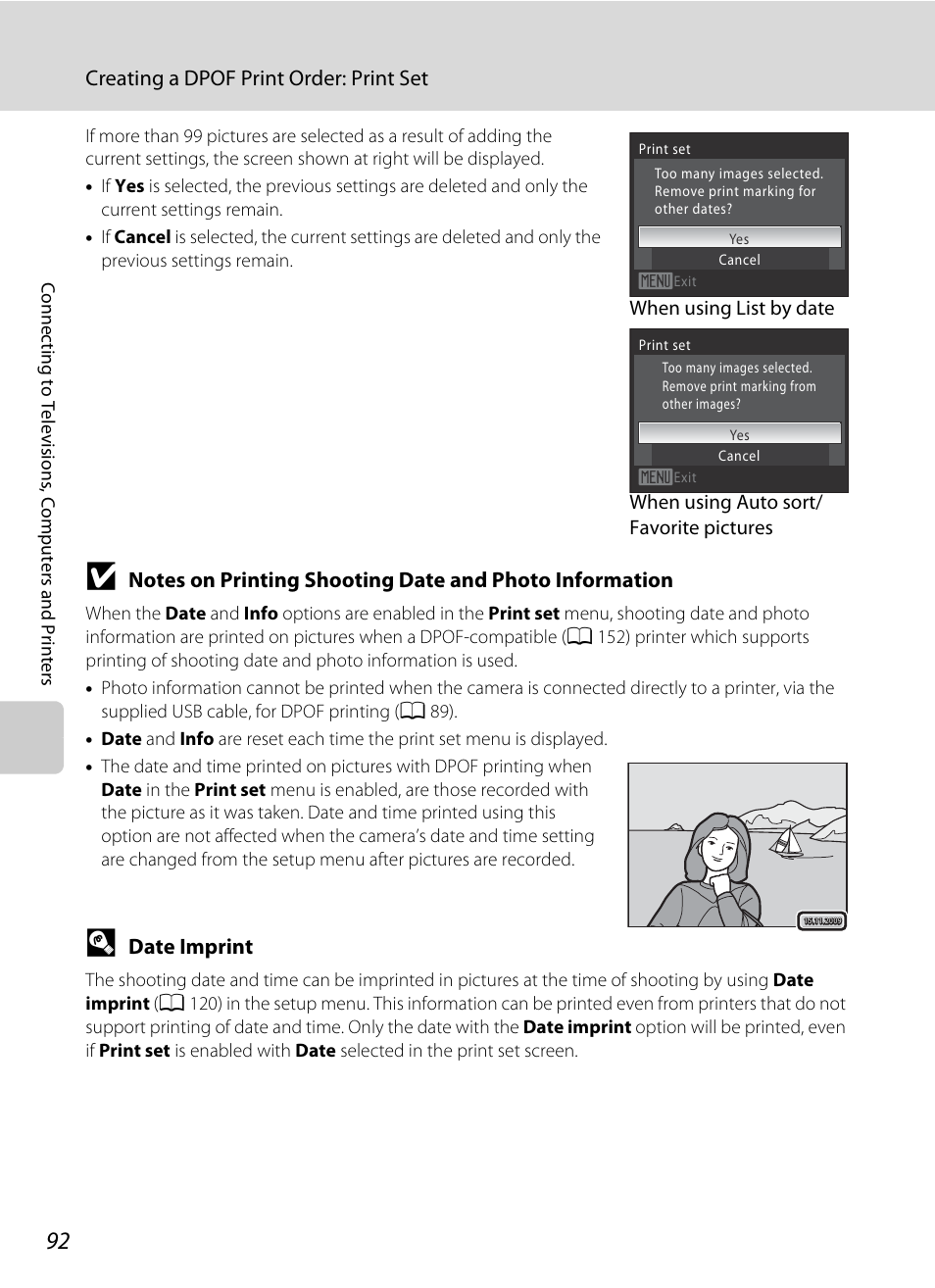 Creating a dpof print order: print set, Date imprint | Nikon S570 User Manual | Page 104 / 172
