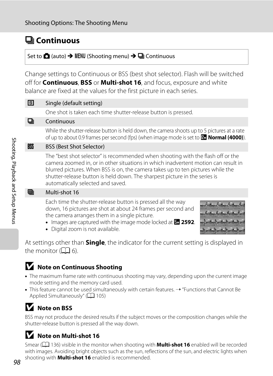 Continuous, C continuous, A 98)) | Ng (a 98, A 98 | Nikon S570 User Manual | Page 110 / 172