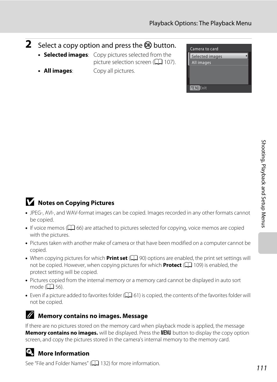 Select a copy option and press the k button | Nikon S570 User Manual | Page 123 / 172