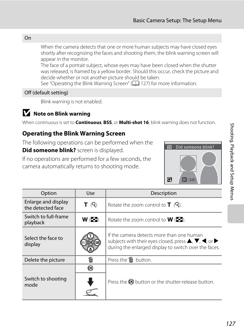 Operating the blink warning screen | Nikon S570 User Manual | Page 139 / 172