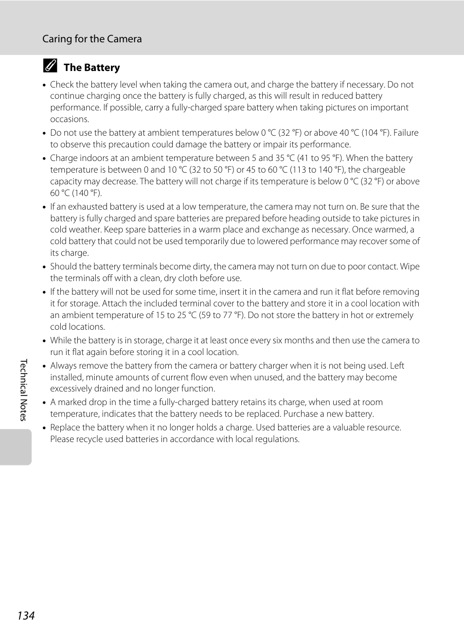 The battery, A 134) | Nikon S570 User Manual | Page 146 / 172