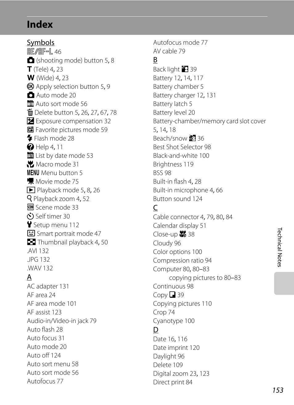 Index | Nikon S570 User Manual | Page 165 / 172
