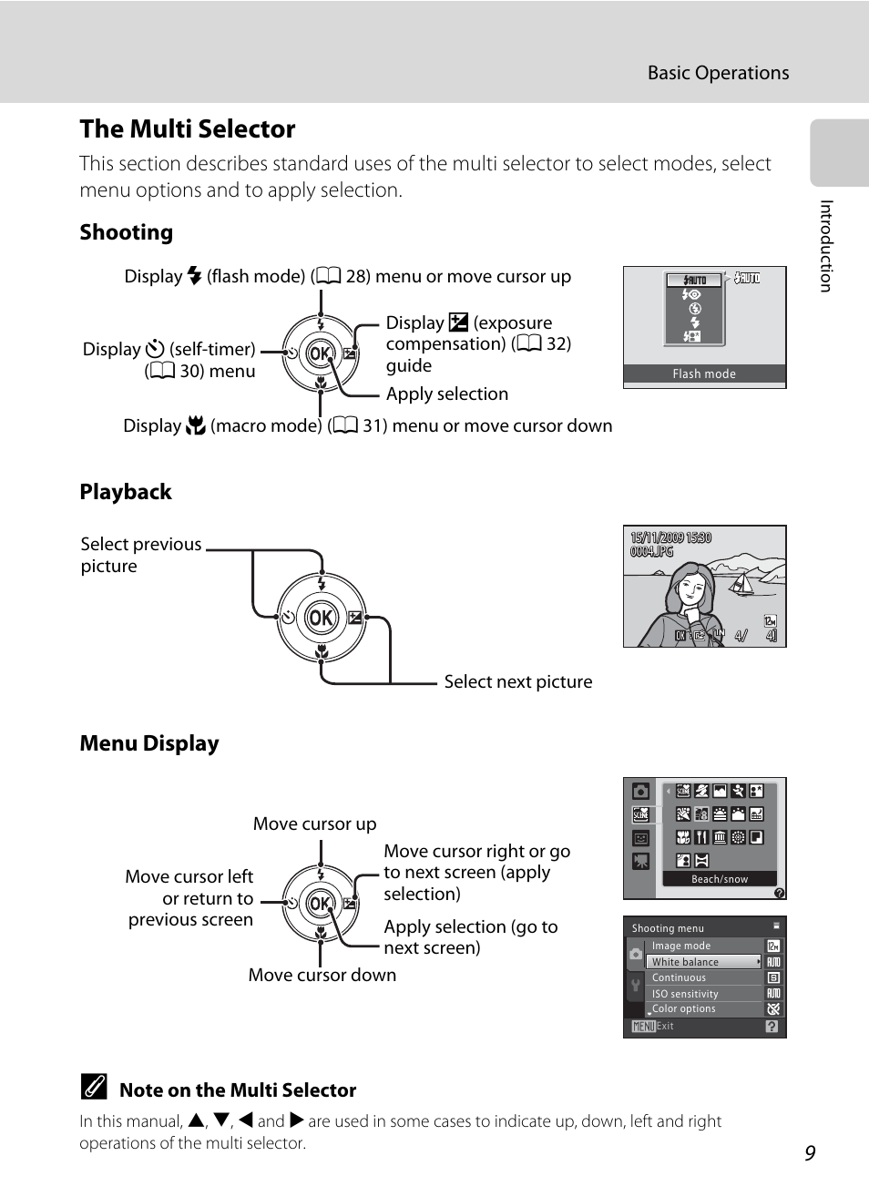 The multi selector, Use the multi selector, A 9) to sele | A 9) to selec, Shooting playback menu display | Nikon S570 User Manual | Page 21 / 172