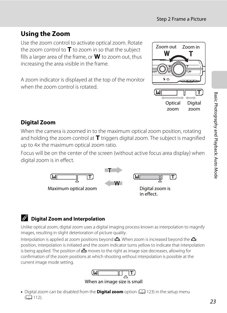 Using the zoom, Digital zoom | Nikon S570 User Manual | Page 35 / 172