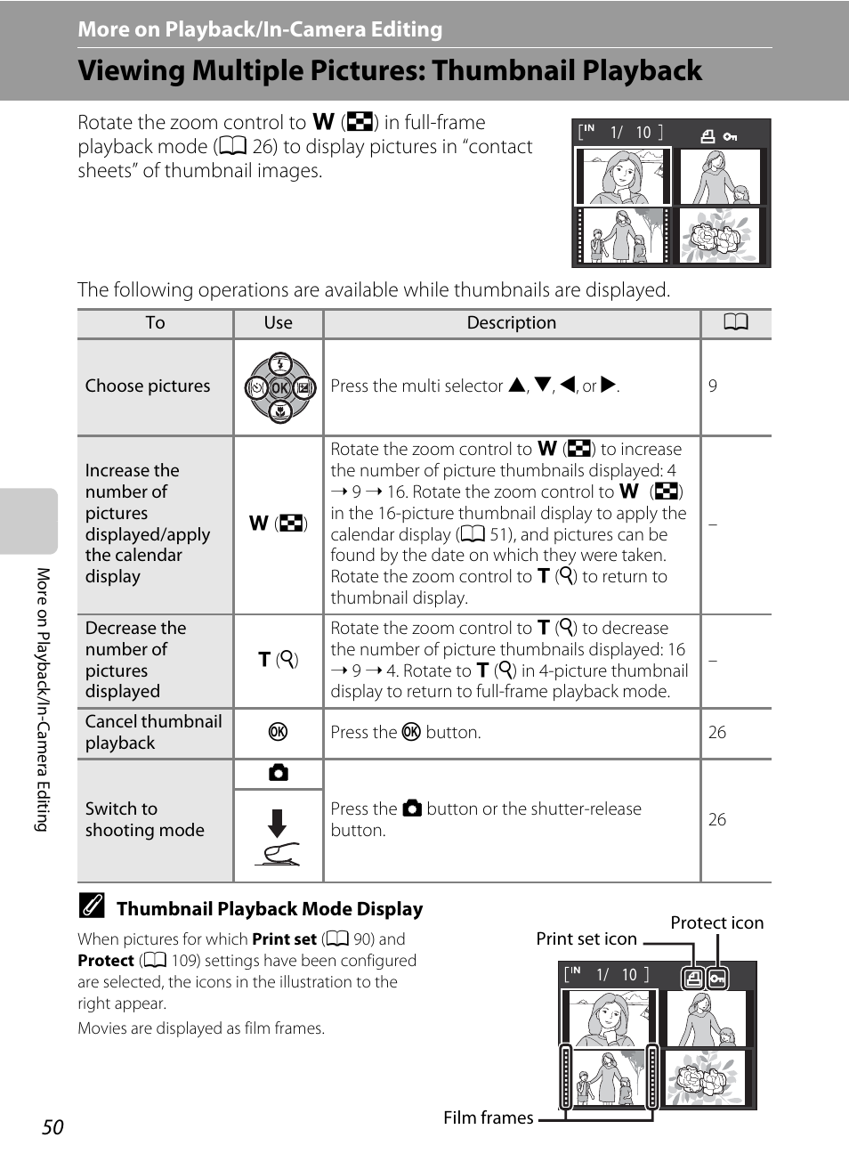 More on playback/in-camera editing, Viewing multiple pictures: thumbnail playback, C more on playback/in-camera editing | Nikon S570 User Manual | Page 62 / 172