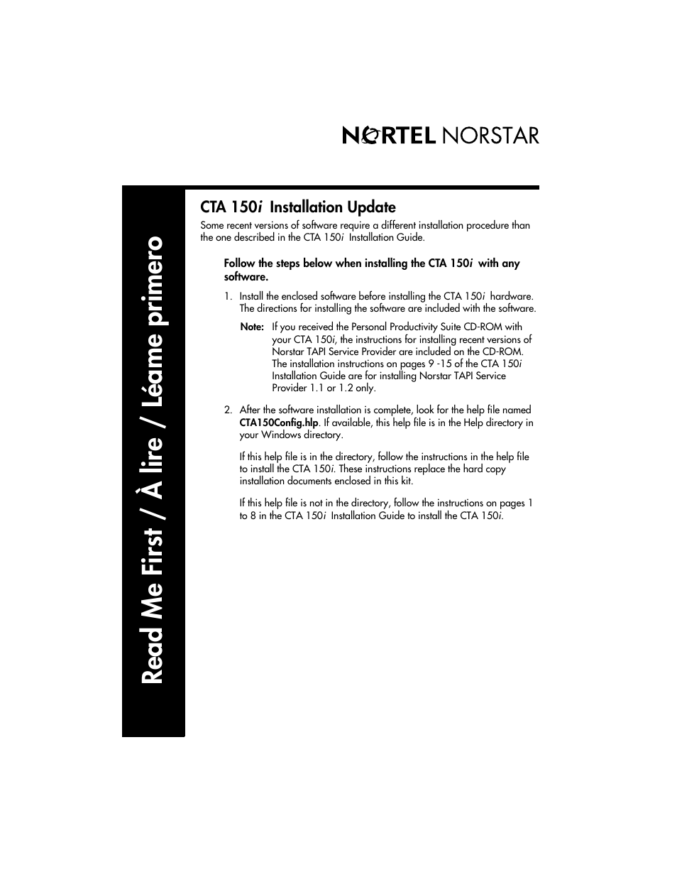 Nortel Networks CTA 150i User Manual | 2 pages