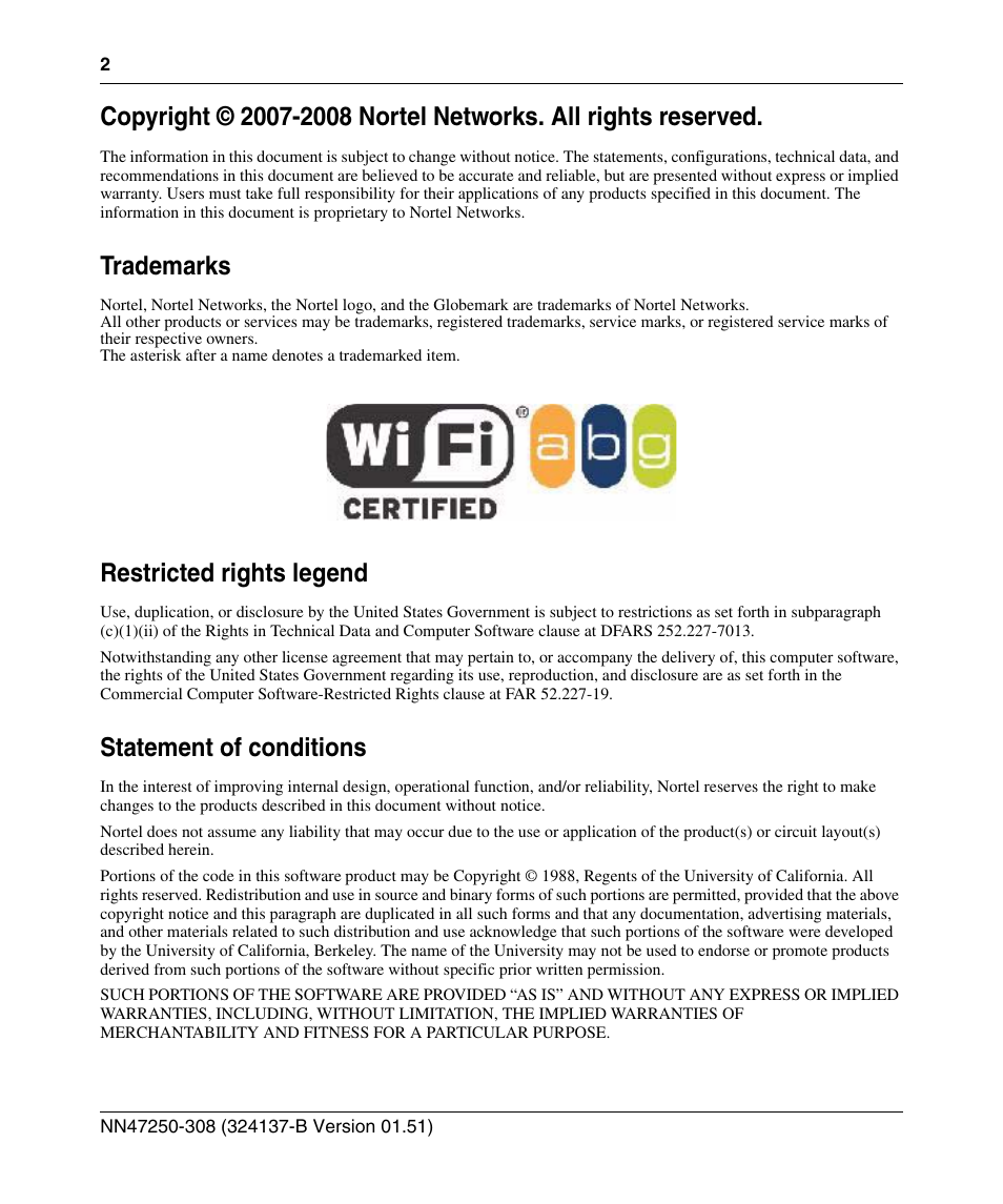 Trademarks, Restricted rights legend, Statement of conditions | Nortel Networks 2332 User Manual | Page 2 / 102