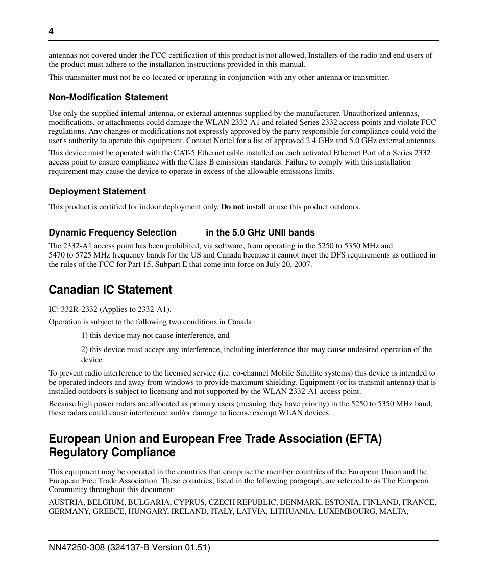 Canadian ic statement | Nortel Networks 2332 User Manual | Page 4 / 102