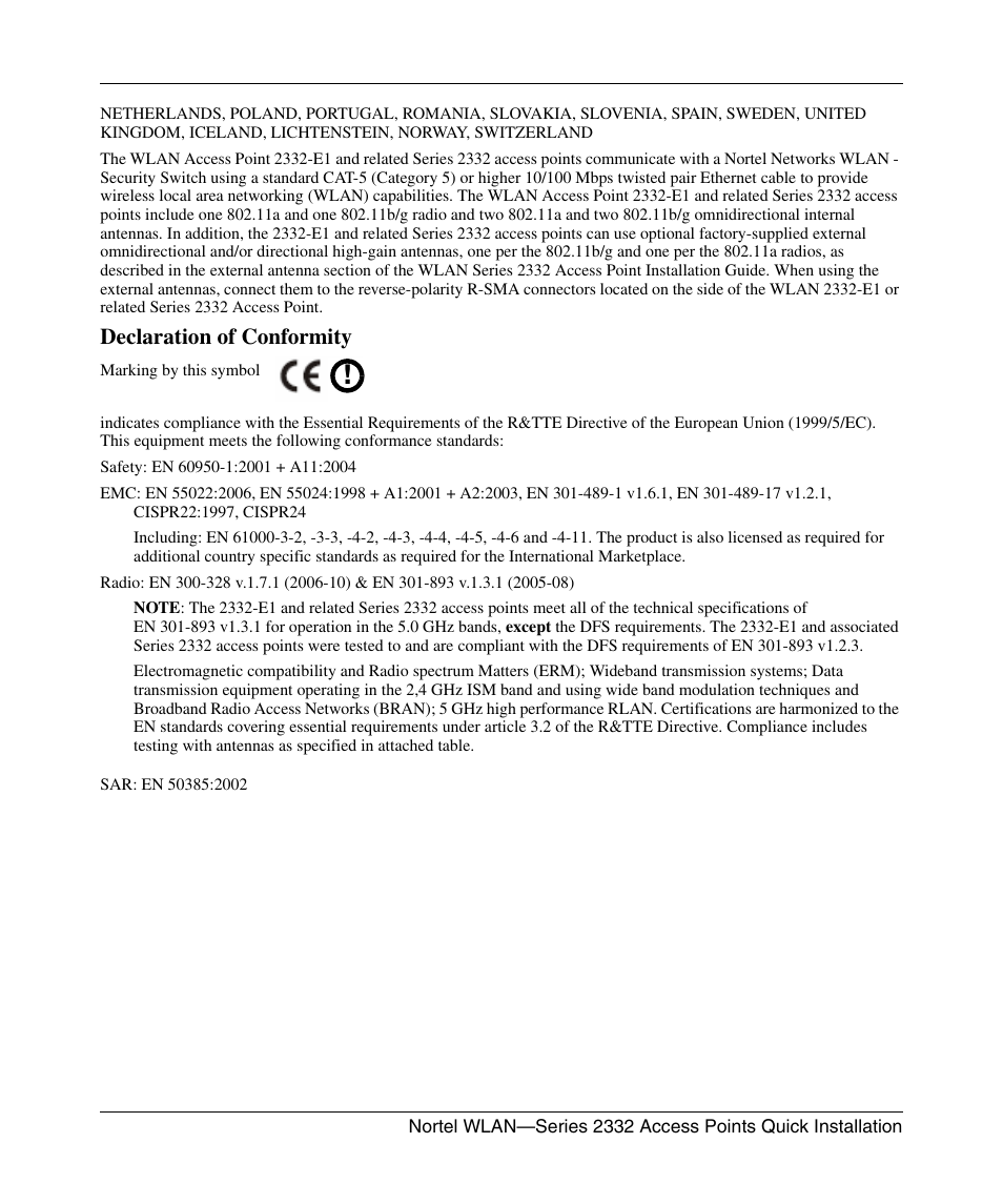 Declaration of conformity | Nortel Networks 2332 User Manual | Page 5 / 102