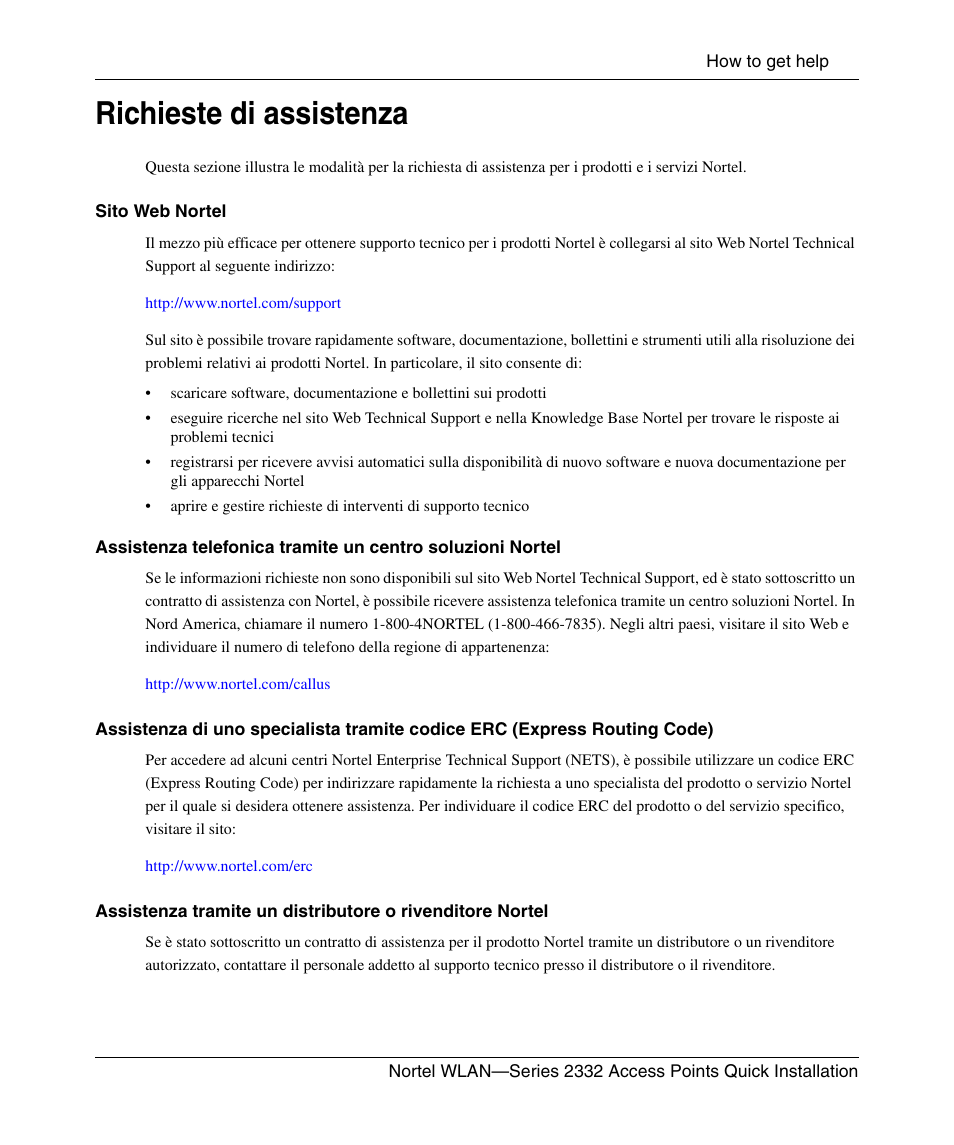 Richieste di assistenza | Nortel Networks 2332 User Manual | Page 53 / 102