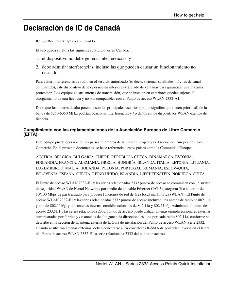 Declaración de ic de canadá | Nortel Networks 2332 User Manual | Page 67 / 102