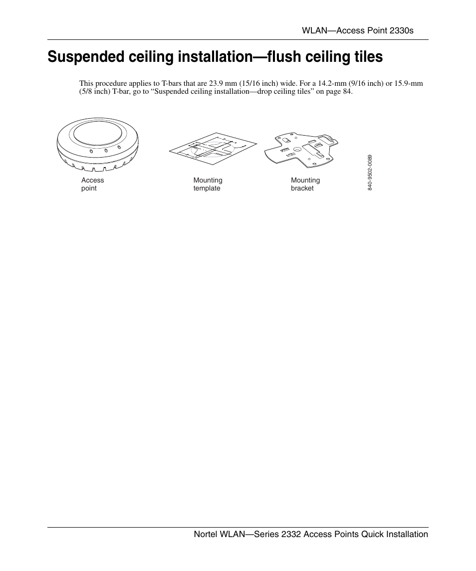 Suspended ceiling installation-flush ceiling tiles, Suspended ceiling installation—flush ceiling tiles | Nortel Networks 2332 User Manual | Page 81 / 102