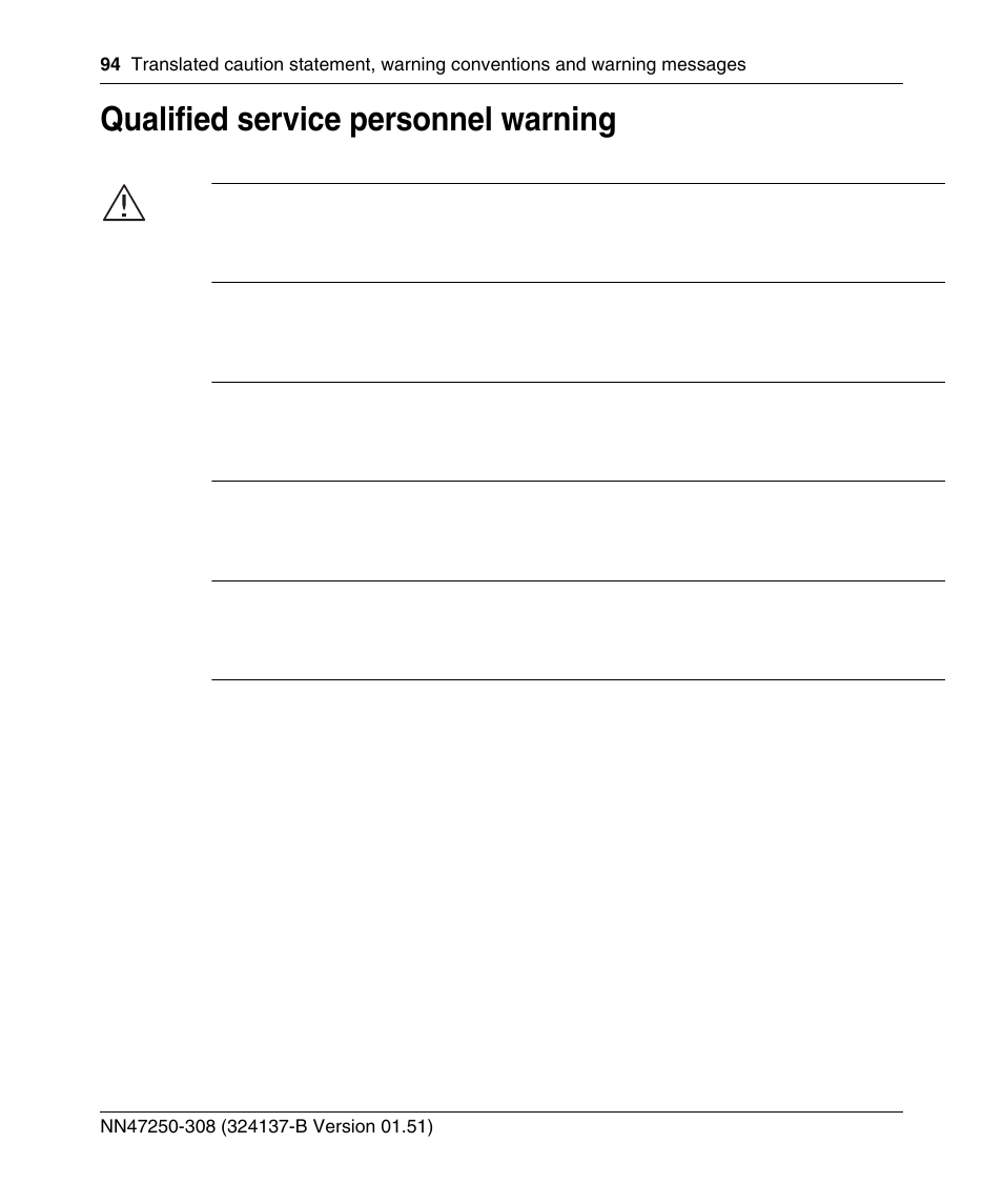 Qualified service personnel warning | Nortel Networks 2332 User Manual | Page 94 / 102