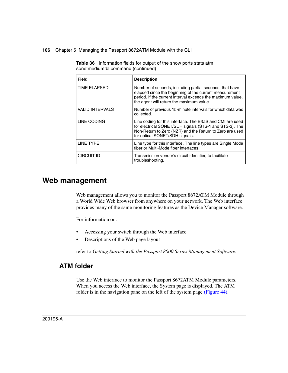 Web management, Atm folder | Nortel Networks Passport Module 8672A User Manual | Page 106 / 152
