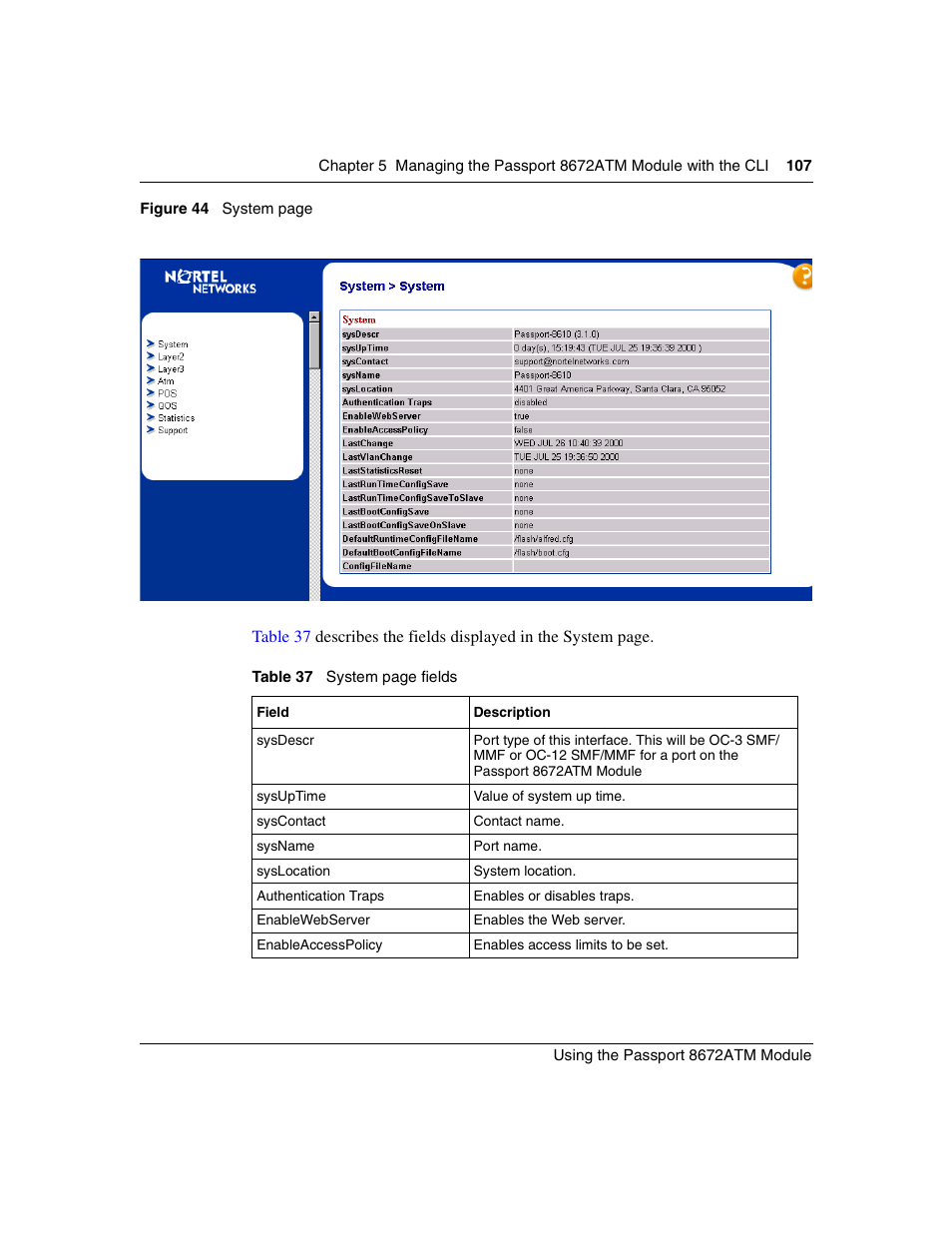 Figure 44, Table 37 | Nortel Networks Passport Module 8672A User Manual | Page 107 / 152
