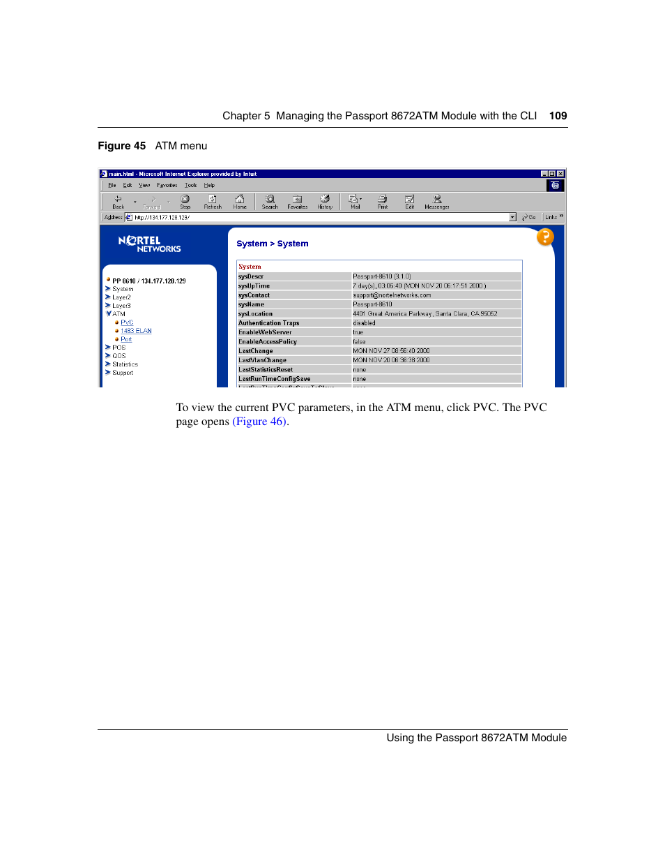 Figure 45, Atm menu | Nortel Networks Passport Module 8672A User Manual | Page 109 / 152