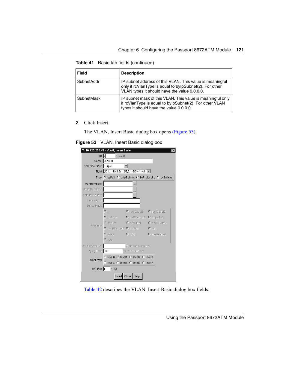 Figure 53, Vlan, insert basic dialog box | Nortel Networks Passport Module 8672A User Manual | Page 121 / 152