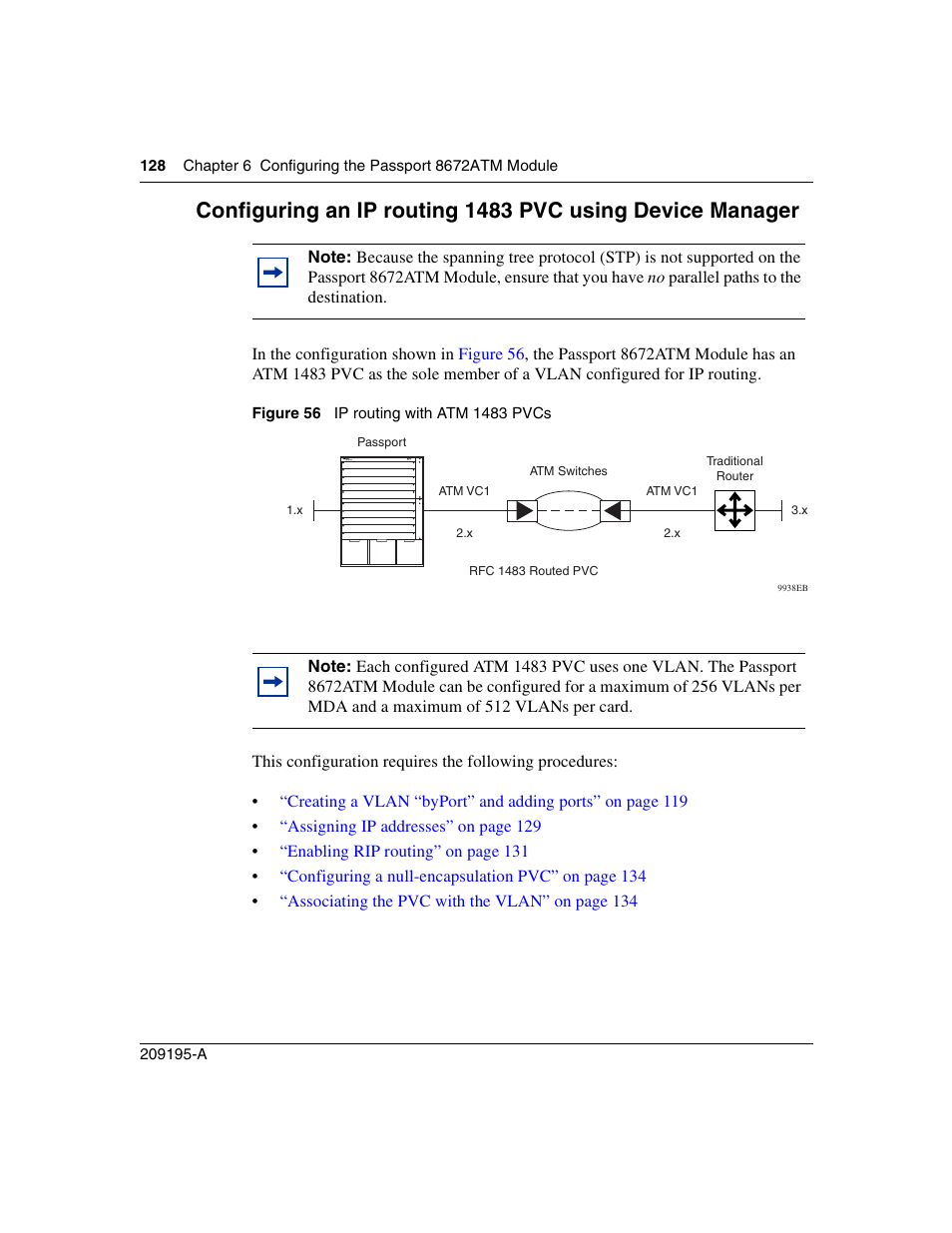 Figure 56, Ip routing with atm 1483 pvcs | Nortel Networks Passport Module 8672A User Manual | Page 128 / 152