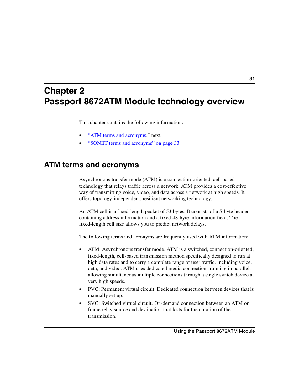Atm terms and acronyms | Nortel Networks Passport Module 8672A User Manual | Page 31 / 152