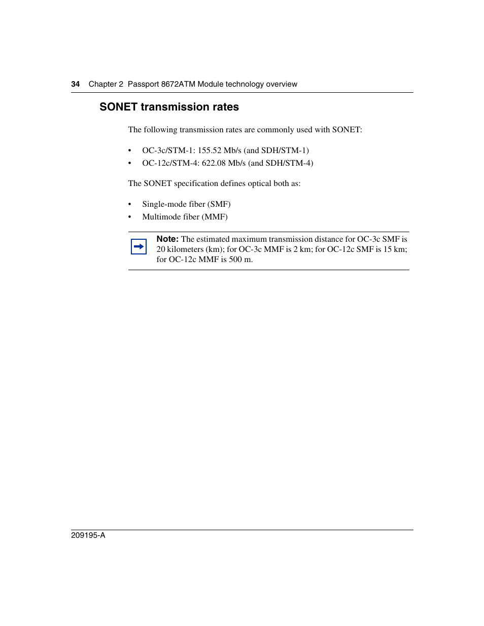 Sonet transmission rates | Nortel Networks Passport Module 8672A User Manual | Page 34 / 152