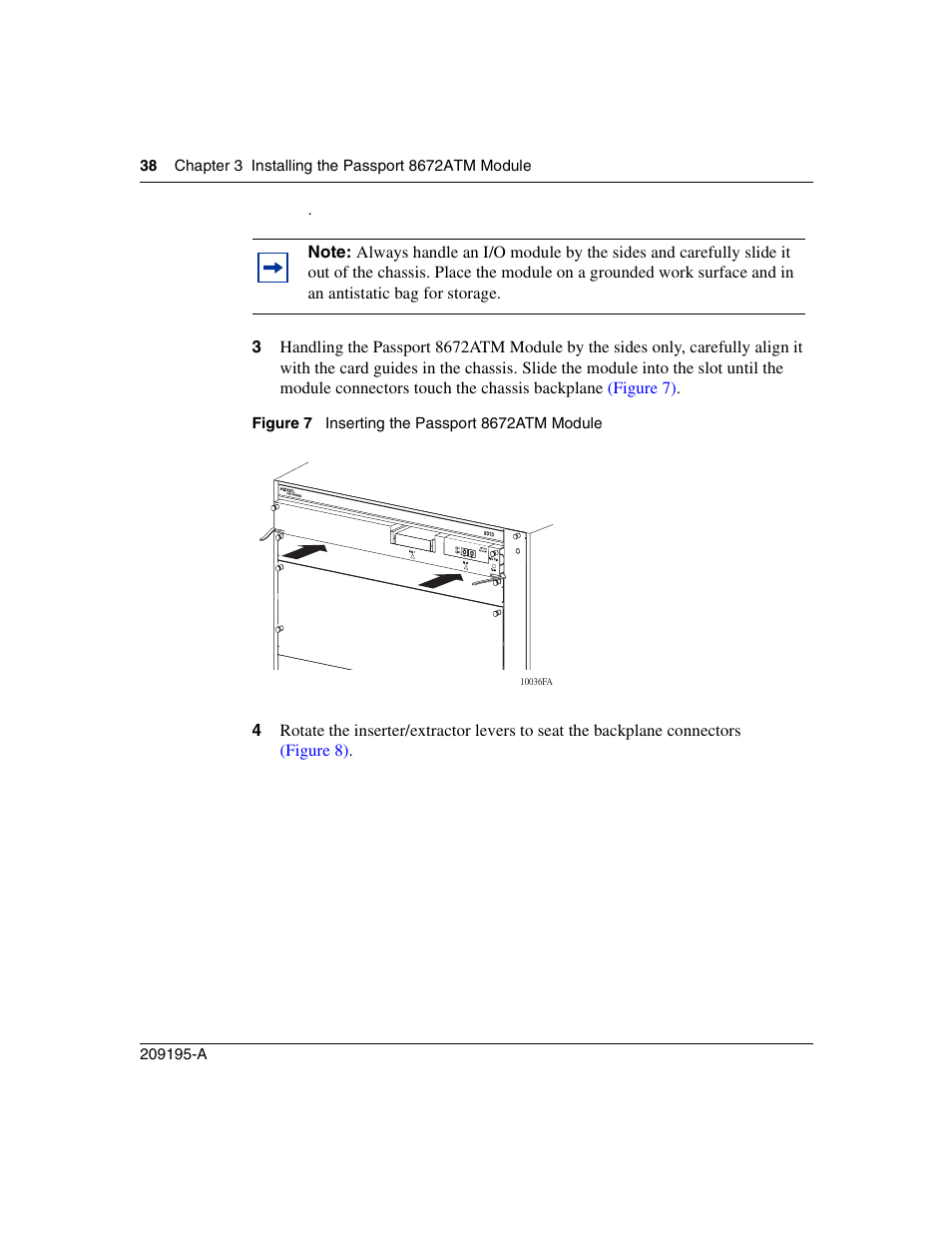 Figure 7, Inserting the passport 8672atm module | Nortel Networks Passport Module 8672A User Manual | Page 38 / 152