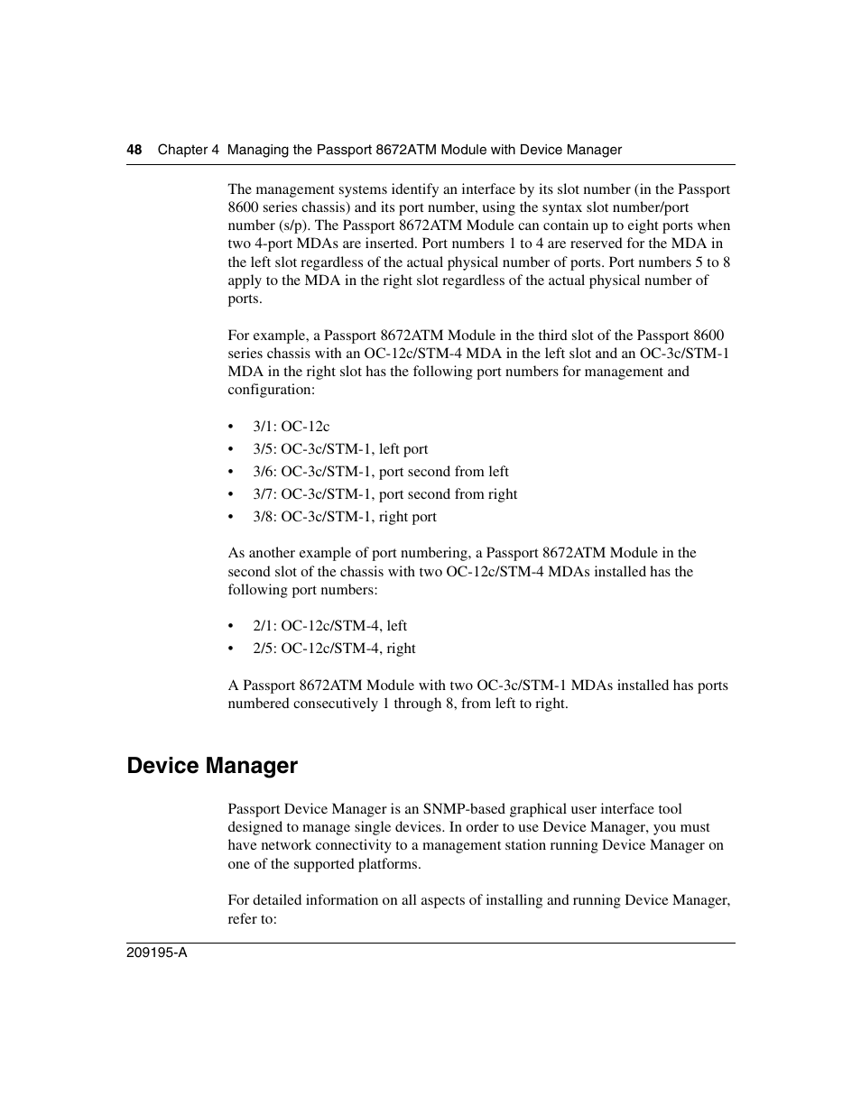 Device manager | Nortel Networks Passport Module 8672A User Manual | Page 48 / 152