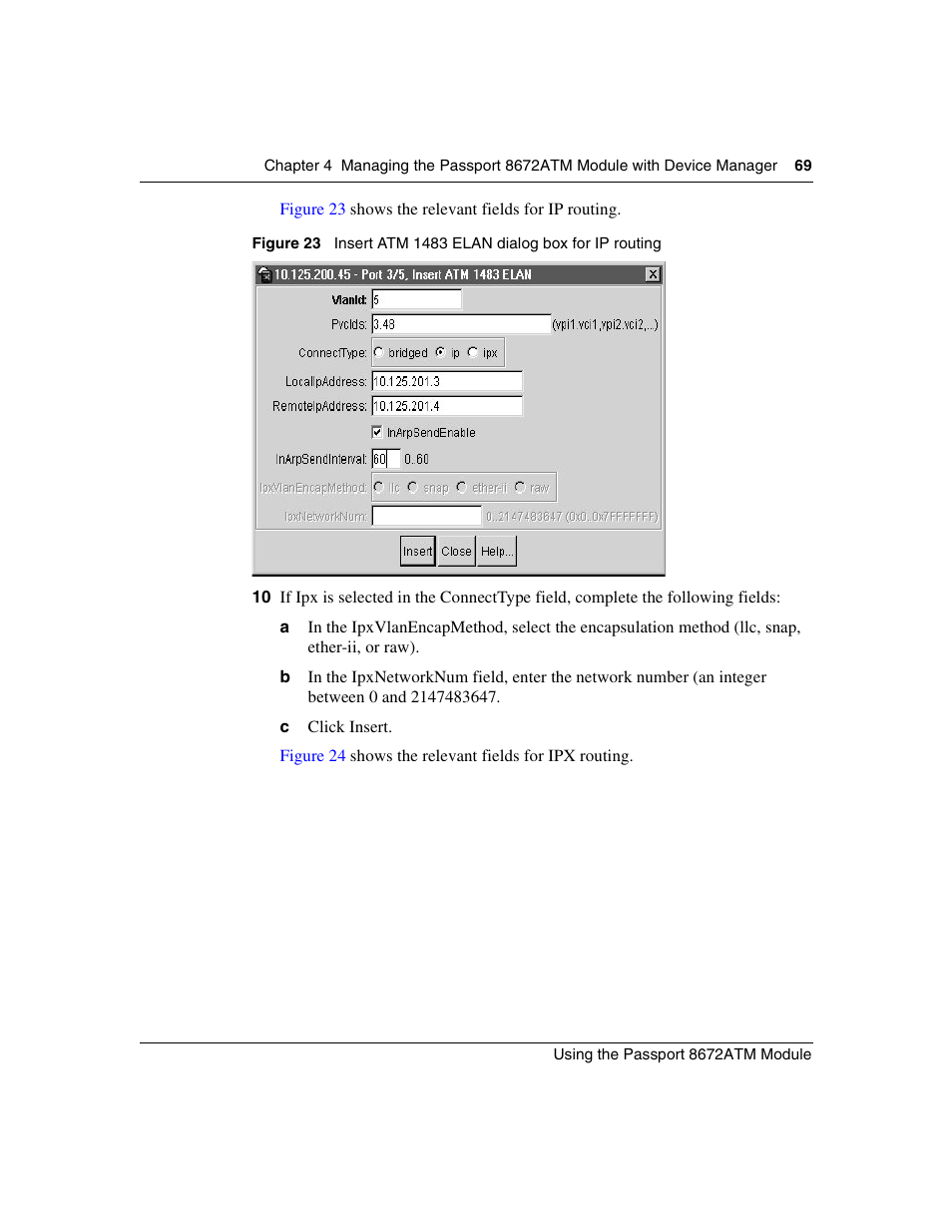 Figure 23, Insert atm 1483 elan dialog box for ip routing | Nortel Networks Passport Module 8672A User Manual | Page 69 / 152