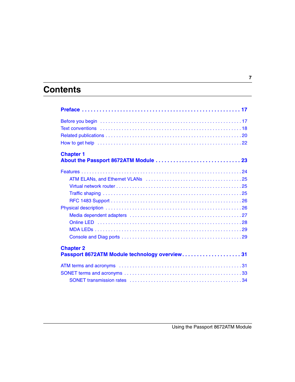 Nortel Networks Passport Module 8672A User Manual | Page 7 / 152