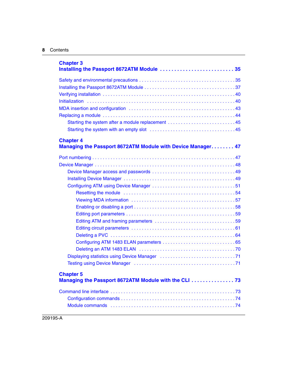 Nortel Networks Passport Module 8672A User Manual | Page 8 / 152