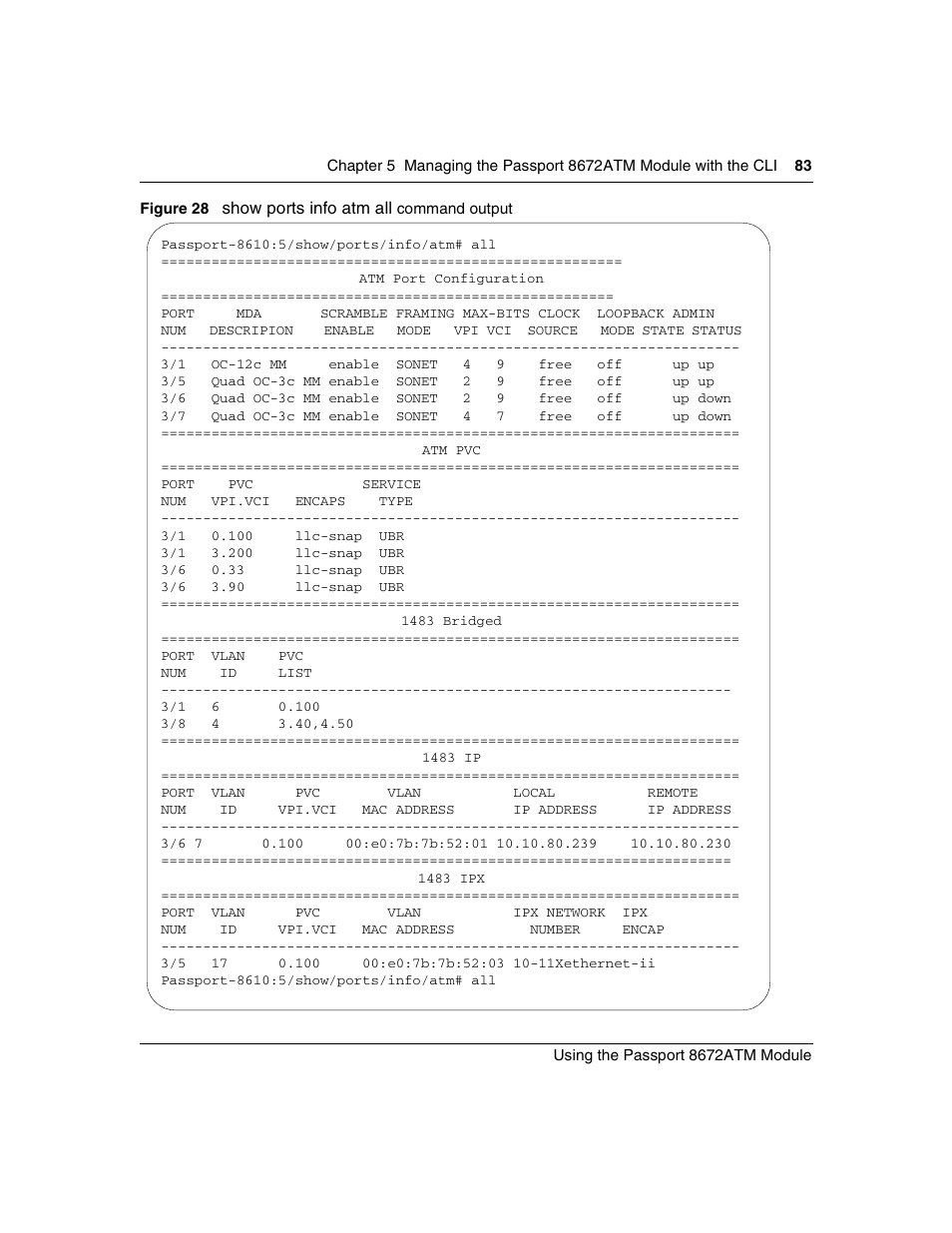 Figure 28, Show ports info atm all command output | Nortel Networks Passport Module 8672A User Manual | Page 83 / 152