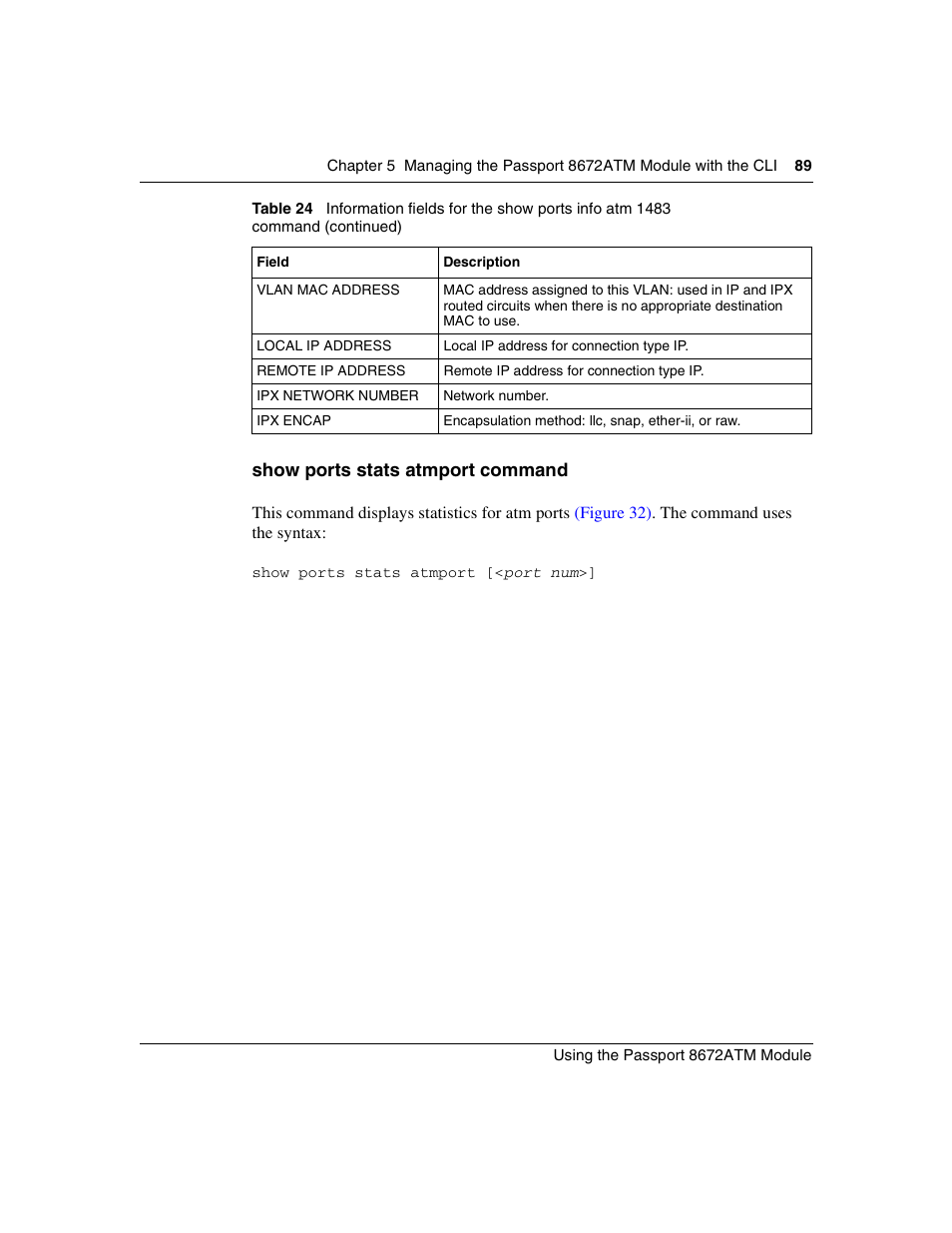 Show ports stats atmport command, Show ports | Nortel Networks Passport Module 8672A User Manual | Page 89 / 152