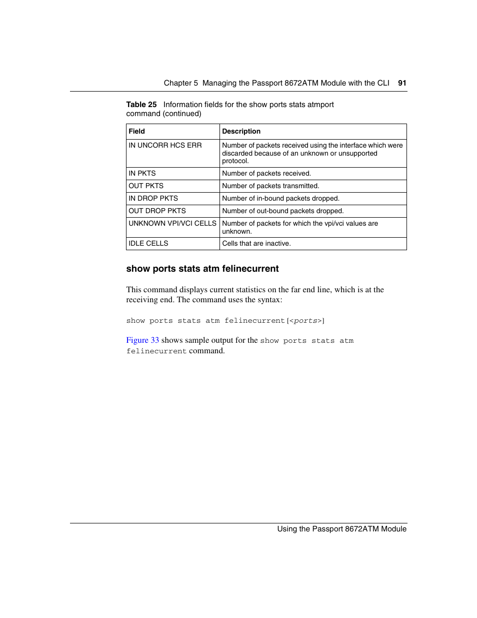 Show ports stats atm felinecurrent | Nortel Networks Passport Module 8672A User Manual | Page 91 / 152