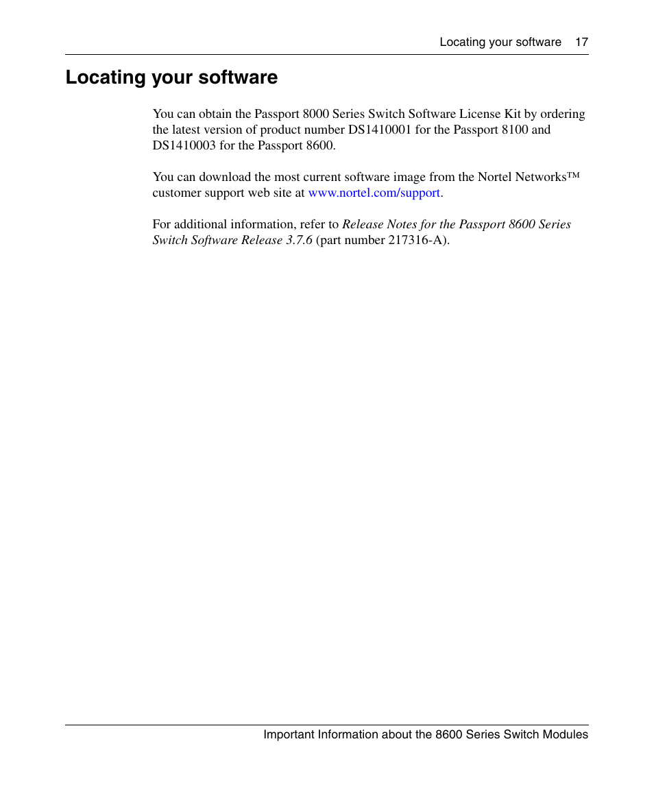 Locating your software | Nortel Networks 8600 User Manual | Page 17 / 24