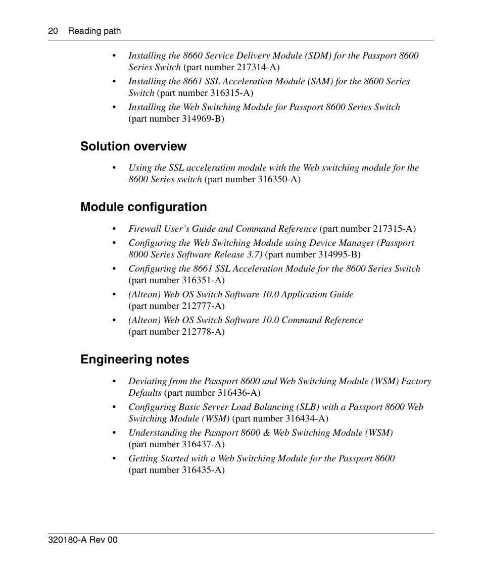 Solution overview, Module configuration, Engineering notes | Nortel Networks 8600 User Manual | Page 20 / 24