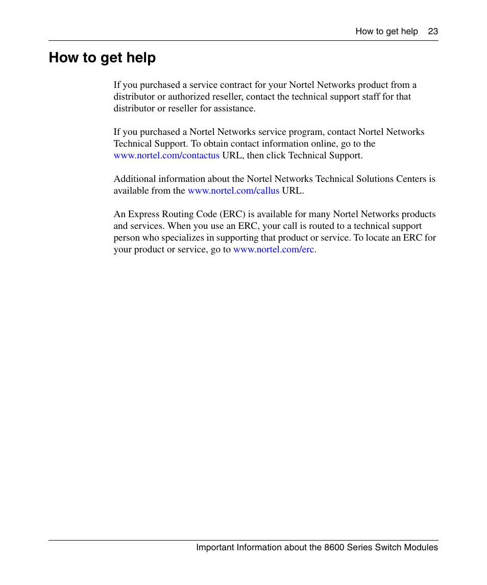 How to get help | Nortel Networks 8600 User Manual | Page 23 / 24