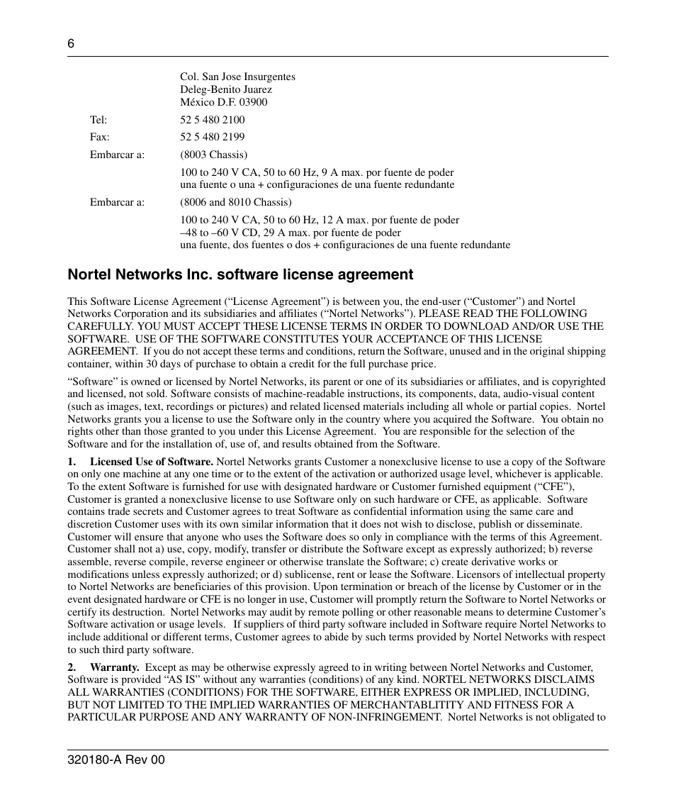 Nortel networks inc. software license agreement | Nortel Networks 8600 User Manual | Page 6 / 24