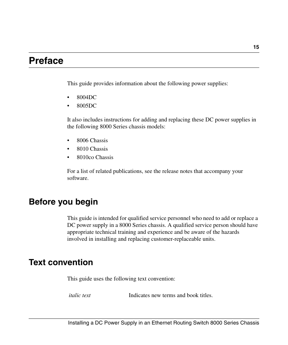 Preface, Before you begin, Text convention | Nortel Networks 8000 Series User Manual | Page 15 / 60