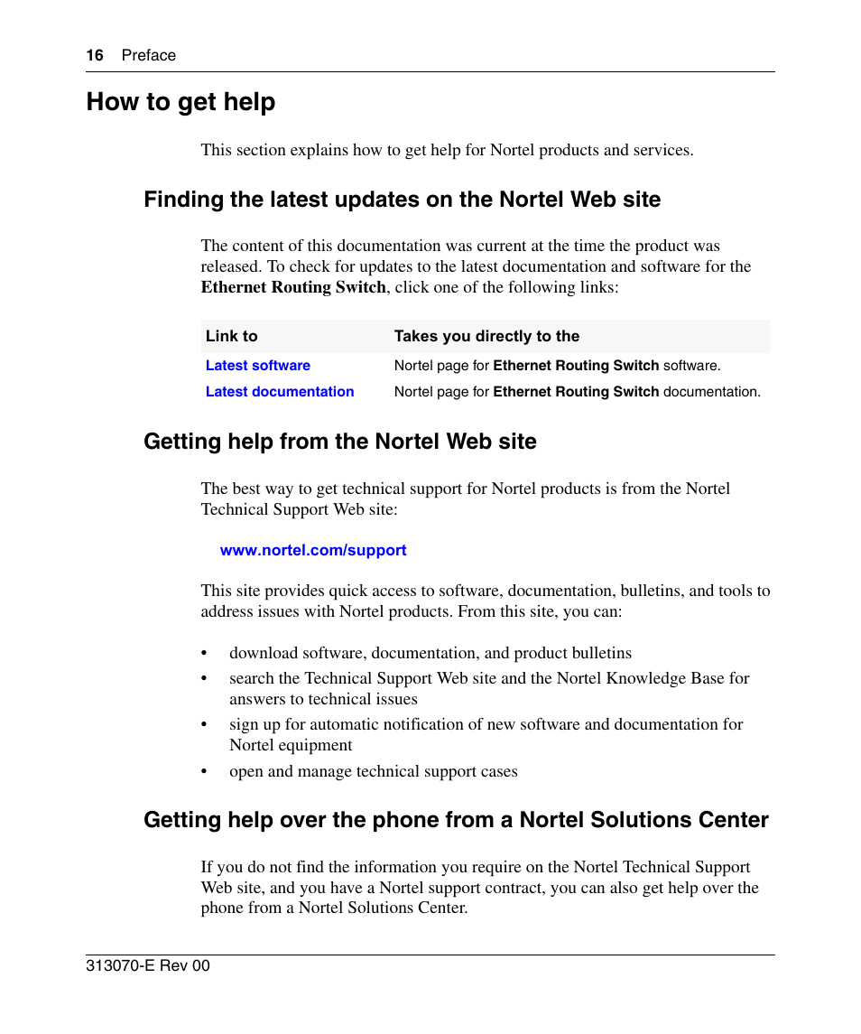 How to get help, Finding the latest updates on the nortel web site, Getting help from the nortel web site | Nortel Networks 8000 Series User Manual | Page 16 / 60