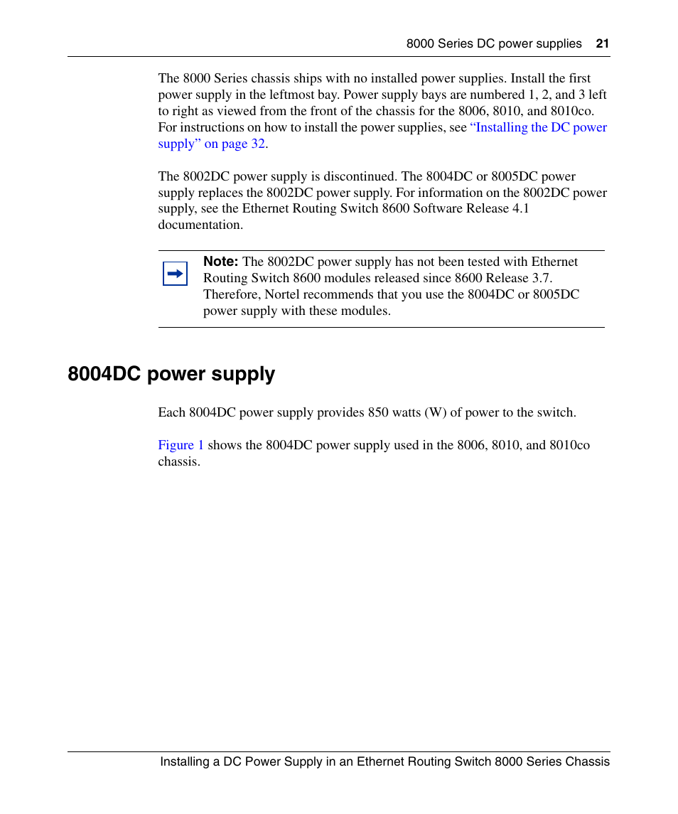 8004dc power supply | Nortel Networks 8000 Series User Manual | Page 21 / 60