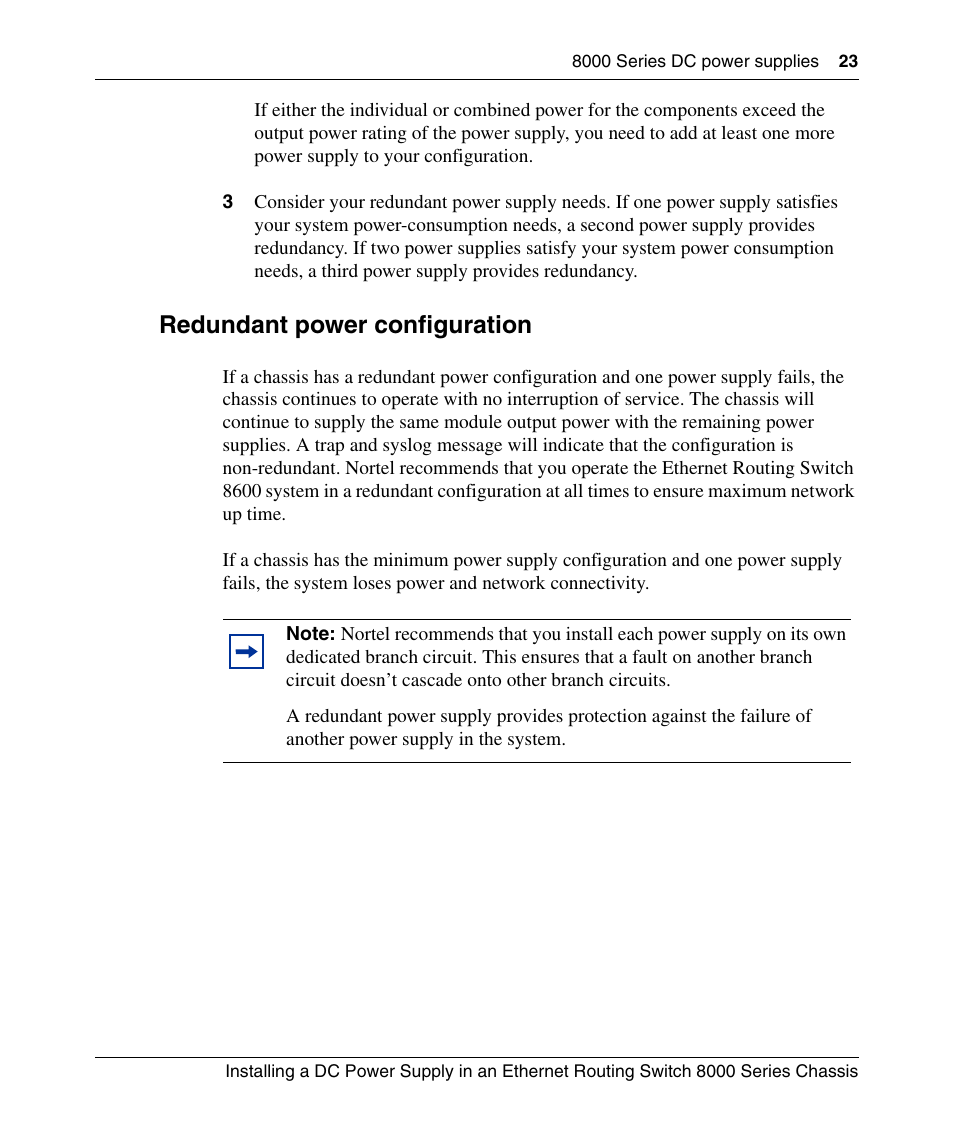 Redundant power configuration | Nortel Networks 8000 Series User Manual | Page 23 / 60