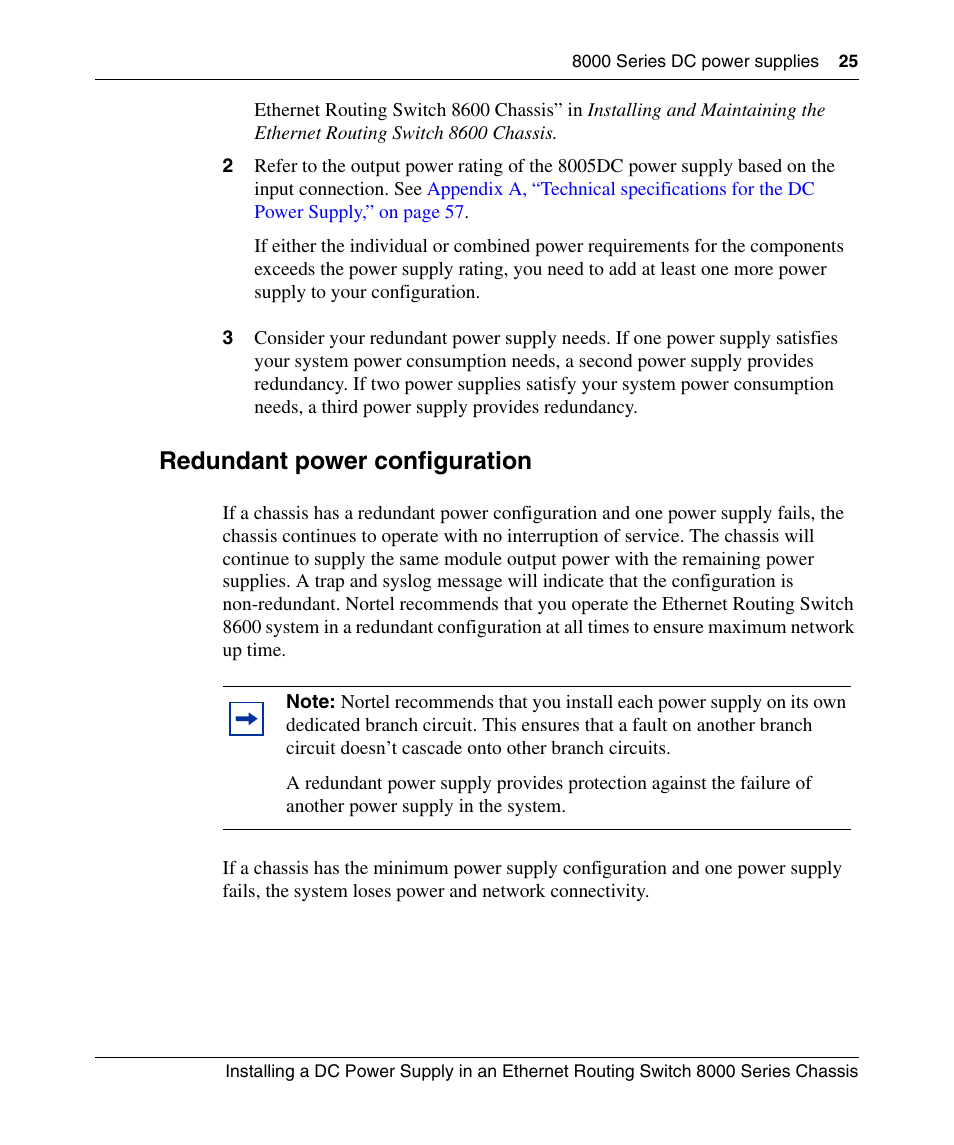 Redundant power configuration | Nortel Networks 8000 Series User Manual | Page 25 / 60