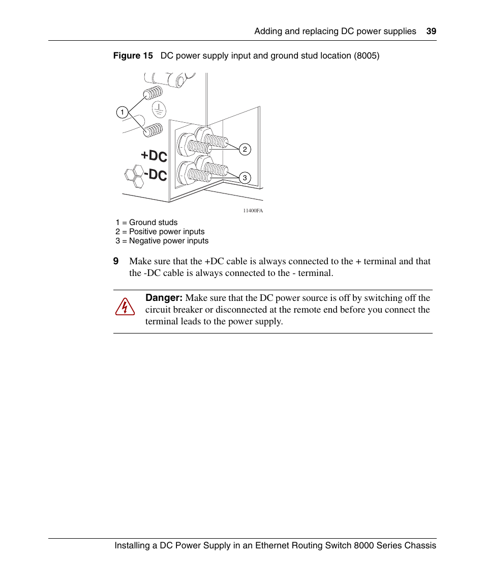 Figure 15, Dc +dc | Nortel Networks 8000 Series User Manual | Page 39 / 60