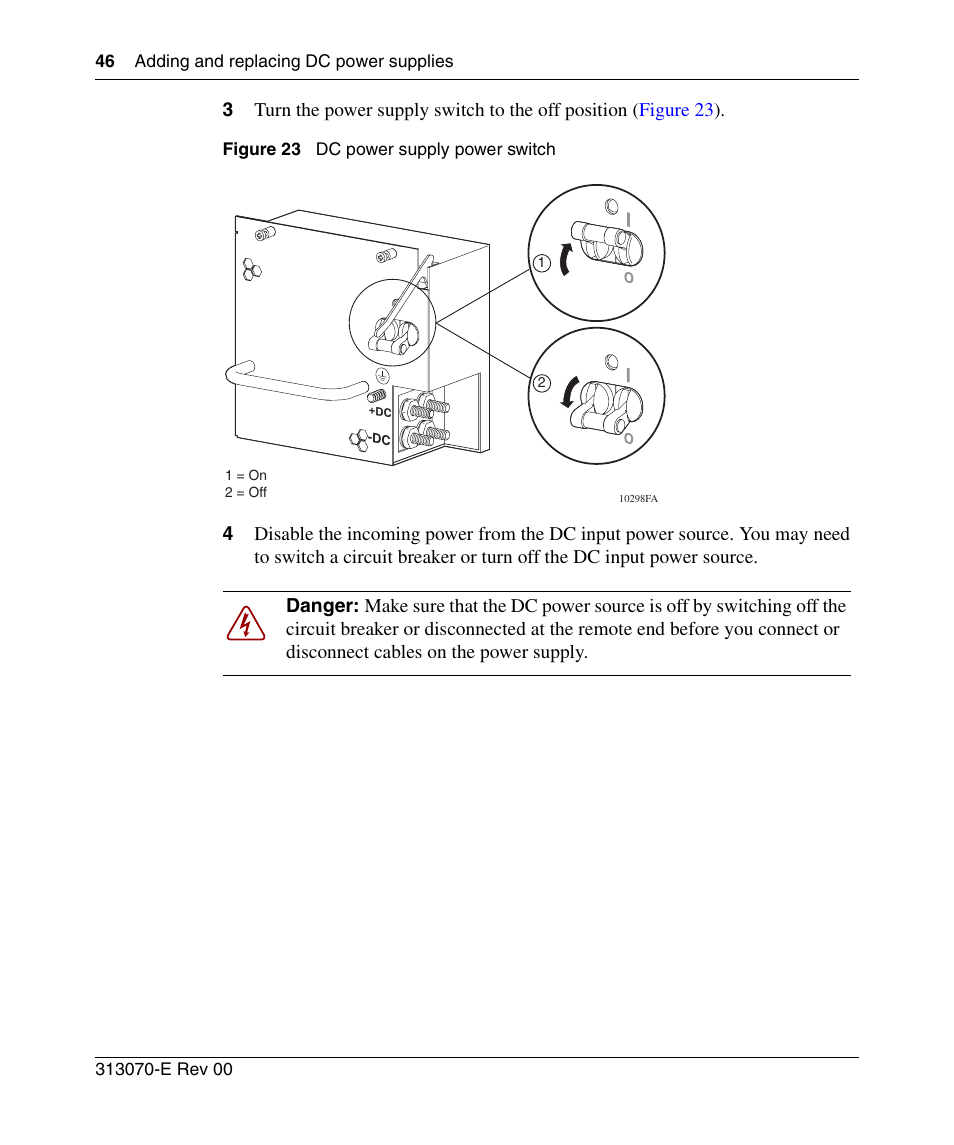 Figure 23, Dc power supply power switch | Nortel Networks 8000 Series User Manual | Page 46 / 60