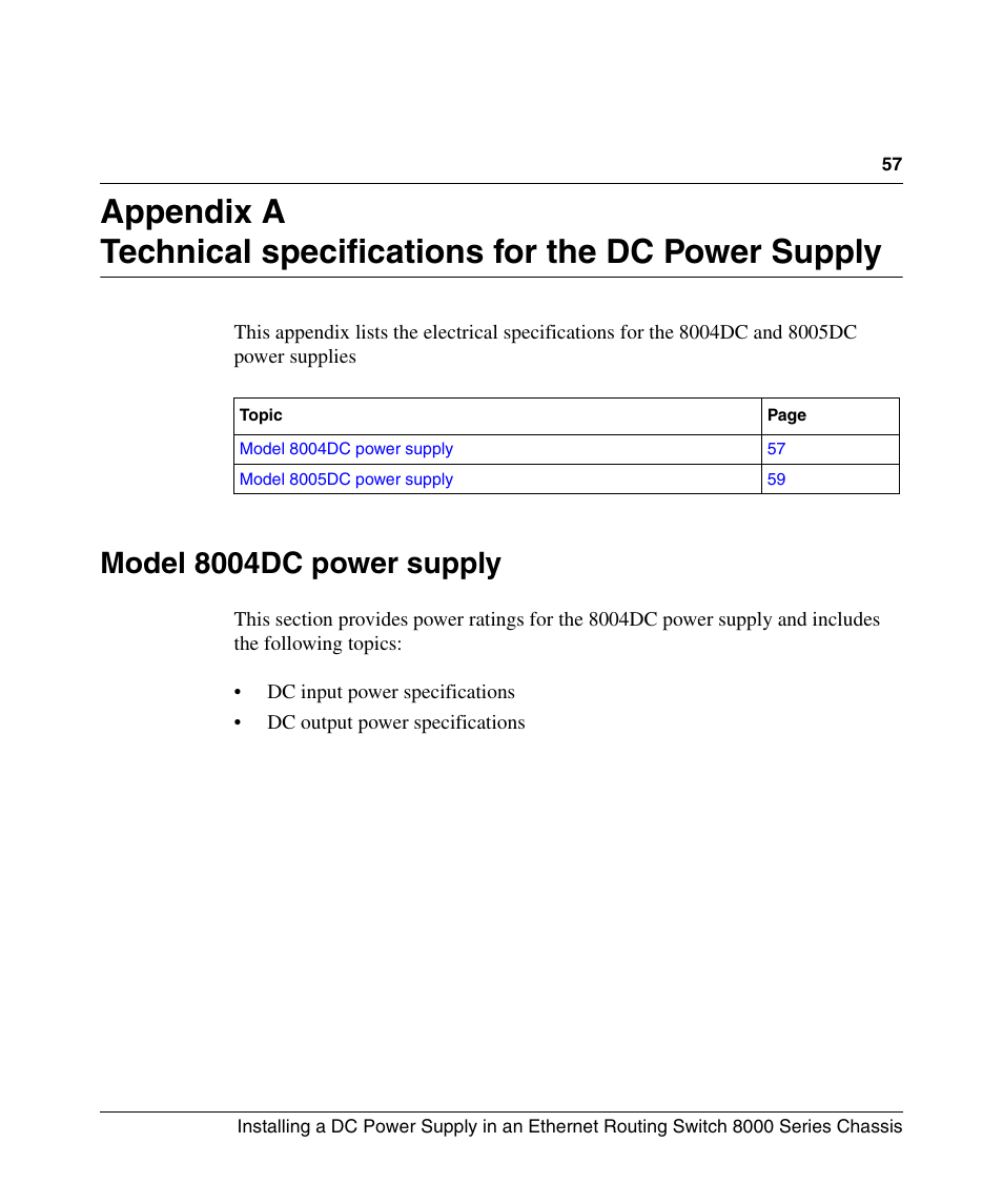 Model 8004dc power supply | Nortel Networks 8000 Series User Manual | Page 57 / 60