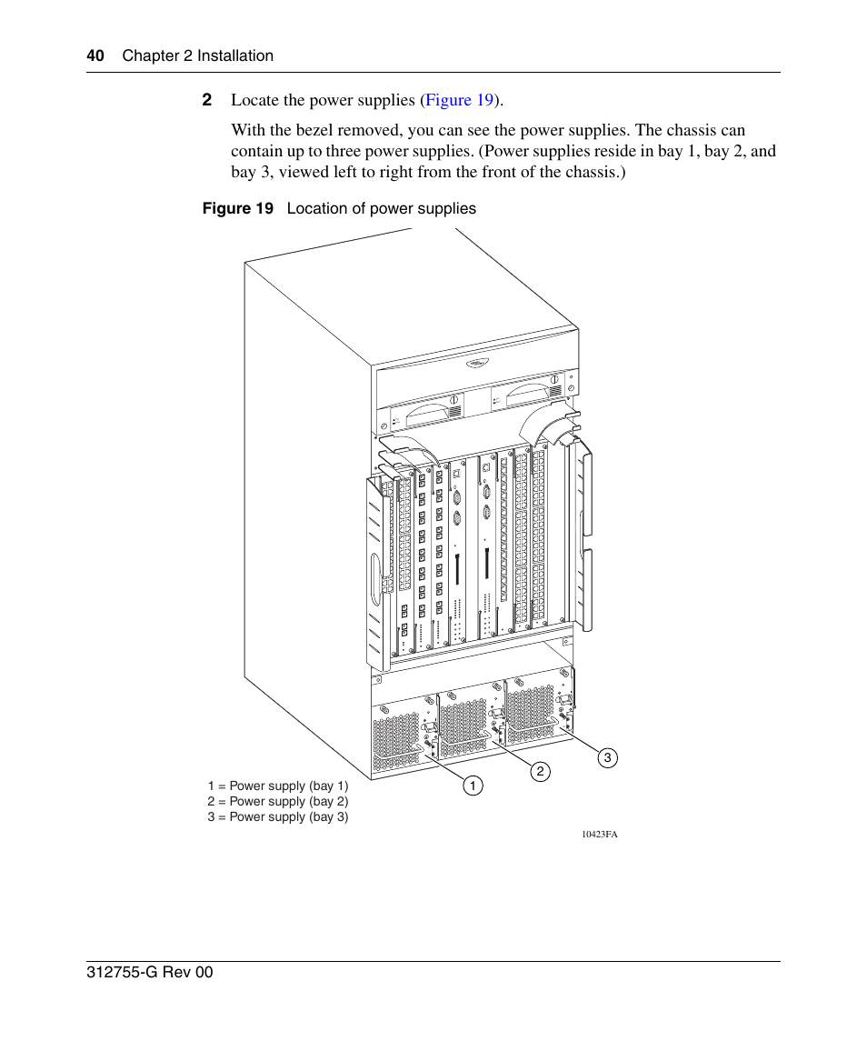 Figure 19, Location of power supplies, Figure 19 location of power supplies | Nortel Networks 8010co User Manual | Page 40 / 82