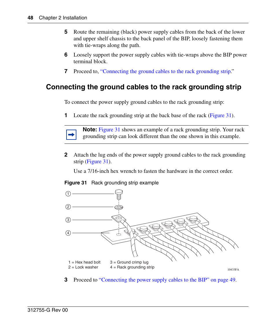 Figure 31, Rack grounding strip example | Nortel Networks 8010co User Manual | Page 48 / 82