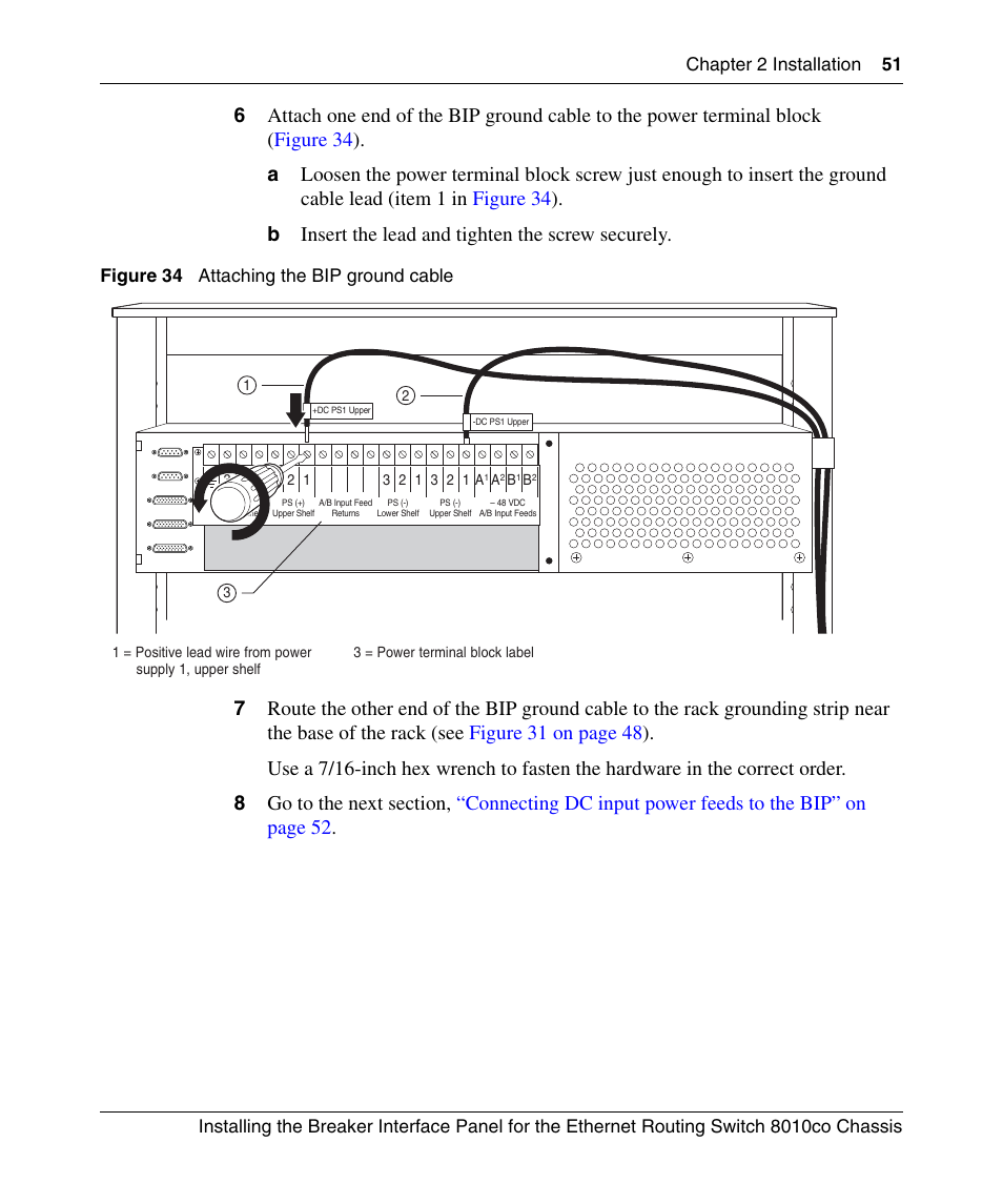 Figure 34, Attaching the bip ground cable | Nortel Networks 8010co User Manual | Page 51 / 82